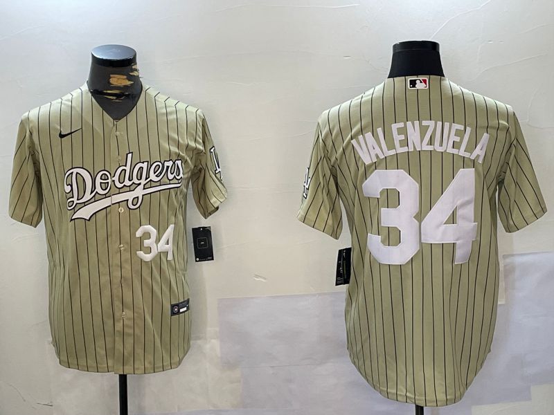 Men Los Angeles Dodgers #34 Valenzuela Green Stripe Game 2024 Nike MLB Jersey style 7